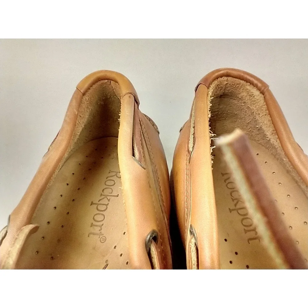Rockport Mens M5166 Tan Leather Boat Shoes Nautical Loafers Size 11M